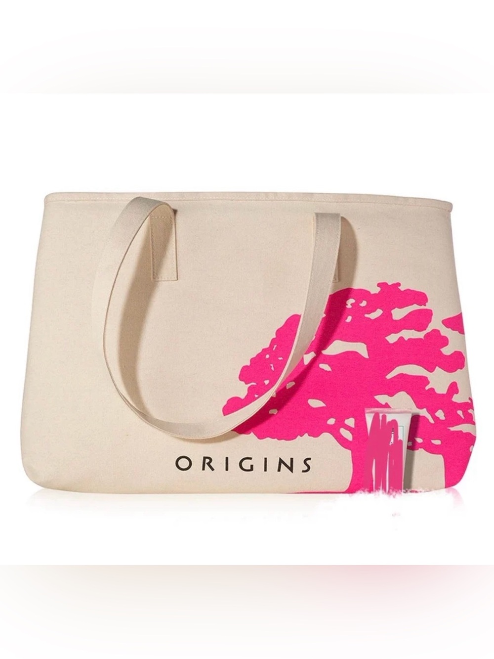 ORIGINS Canvas Tote Ivory Pink Black NIP $25